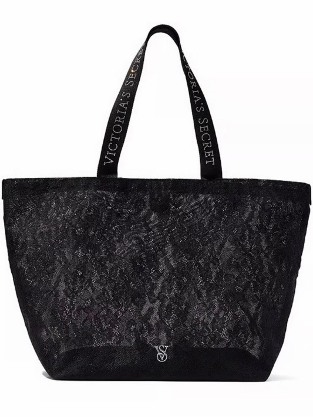 Victoria's Secret Black Lace Tote with Logo Strap
